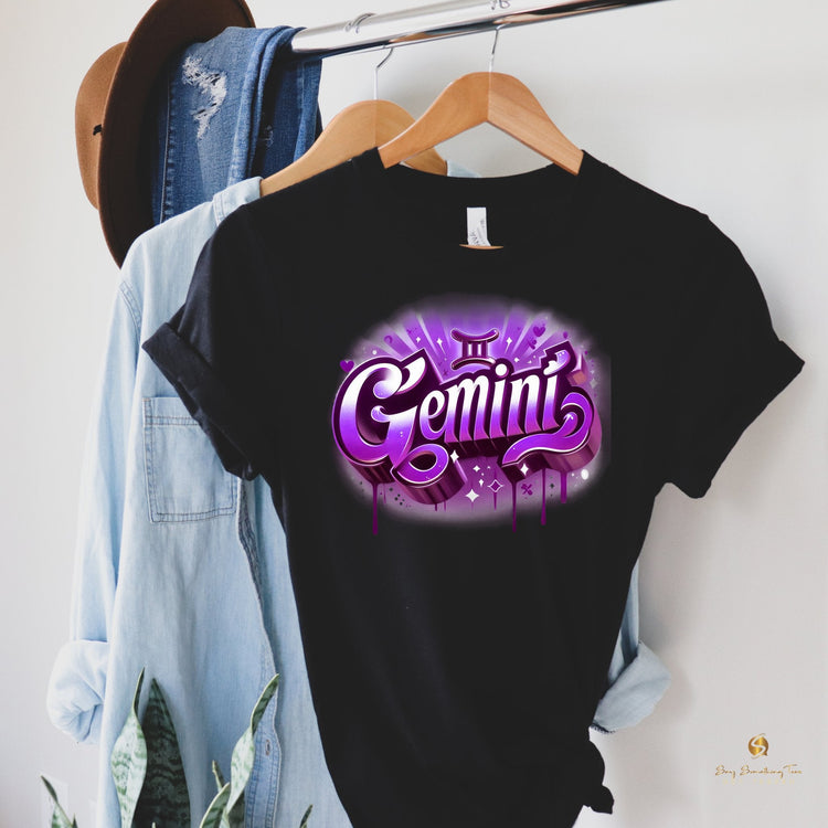 Retro Vibes: Black Zodiac Airbrush Design T-Shirt - saysomethingteez