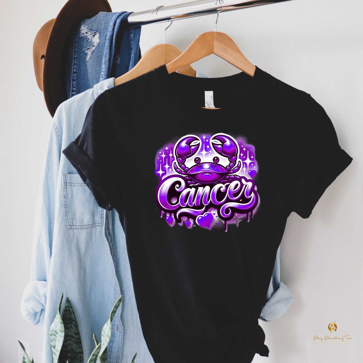 Retro Vibes: Black Zodiac Airbrush Design T-Shirt - saysomethingteez