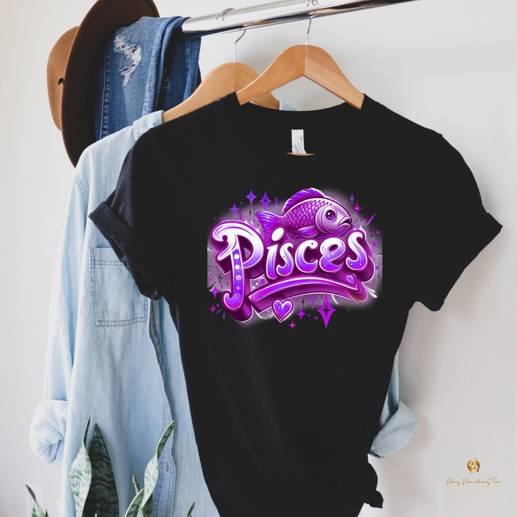 Retro Vibes: Black Zodiac Airbrush Design T-Shirt - saysomethingteez