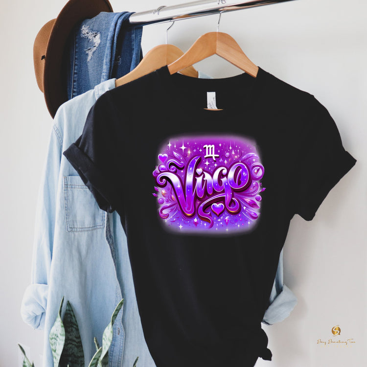 Retro Vibes: Black Zodiac Airbrush Design T-Shirt - saysomethingteez