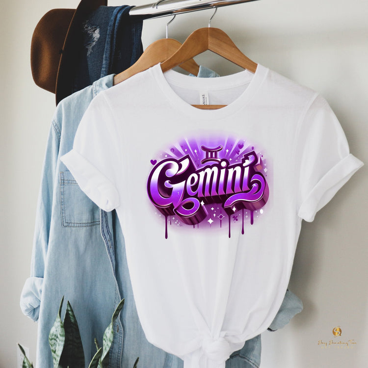 Retro Vibes: White Zodiac Airbrush Design T-Shirt - saysomethingteez