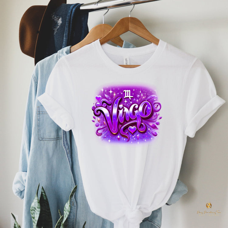 Retro Vibes: White Zodiac Airbrush Design T-Shirt - saysomethingteez