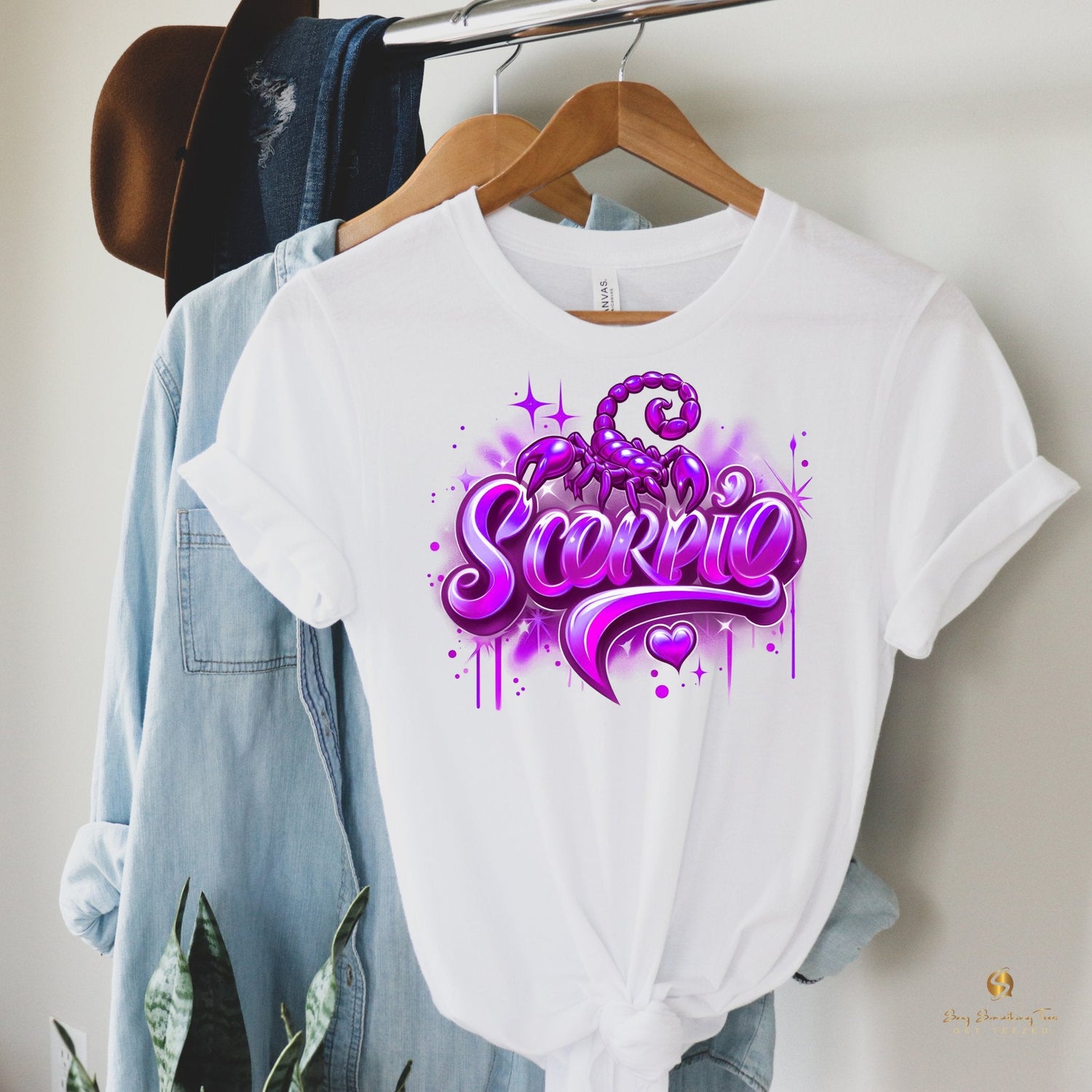 Retro Vibes: White Zodiac Airbrush Design T-Shirt - saysomethingteez