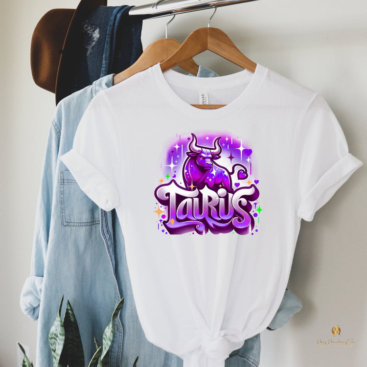 Retro Vibes: White Zodiac Airbrush Design T-Shirt - saysomethingteez