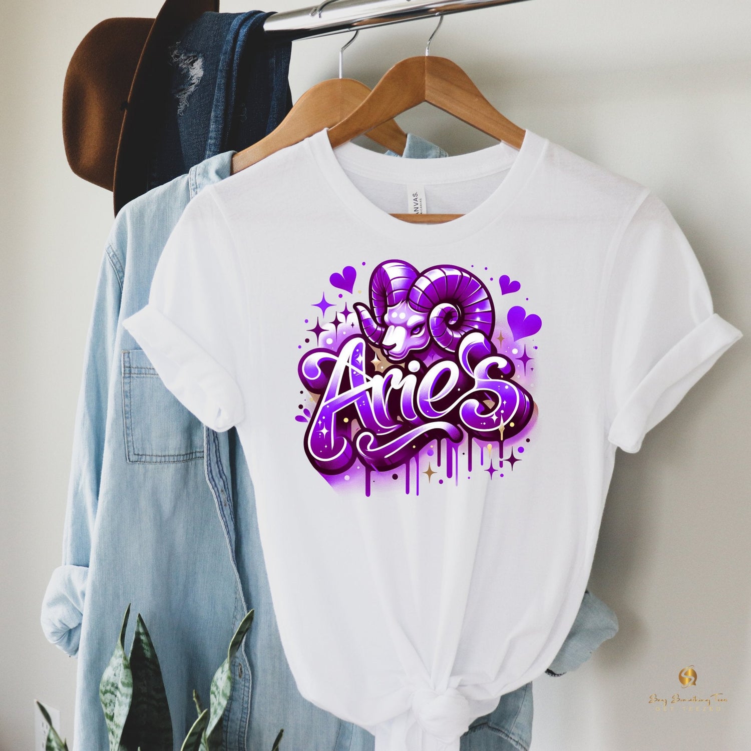 Retro Vibes: White Zodiac Airbrush Design T-Shirt - saysomethingteez